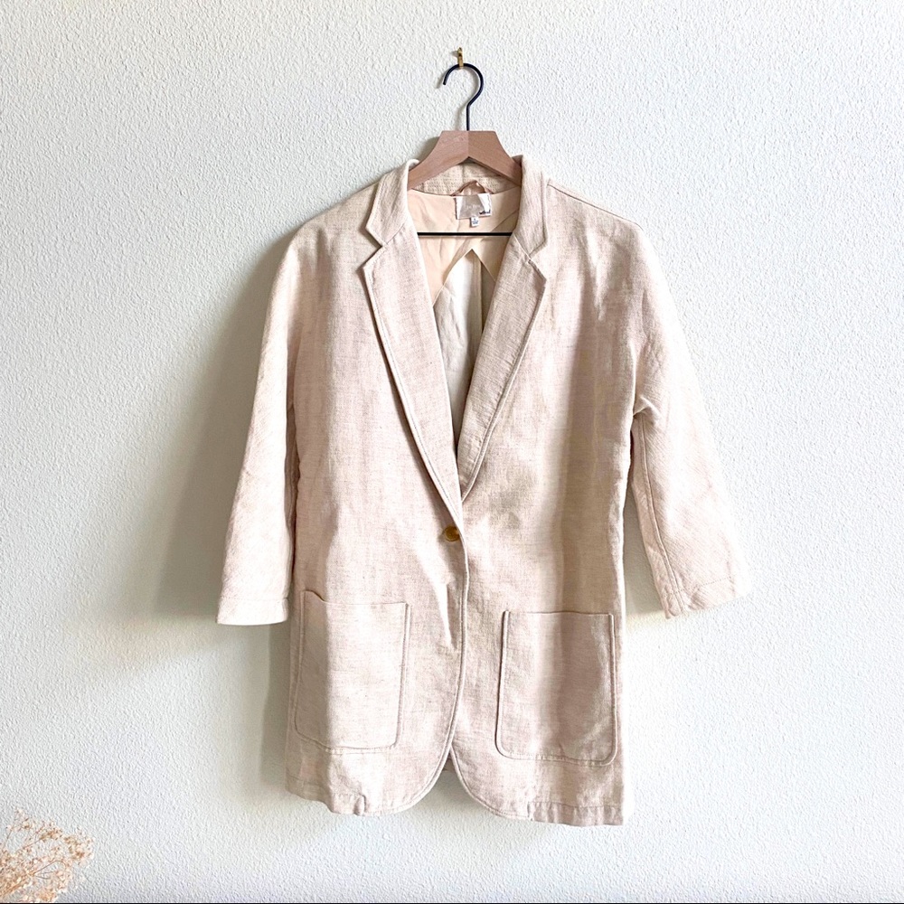 Aritzia Wilfred Le Fou Linen and Cotton Blazer Size 4 Beige Cream 3/4 Sleeve